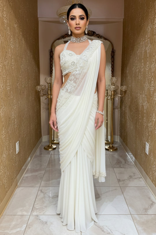 Ivory Ethereal Pre-Draped Saree
