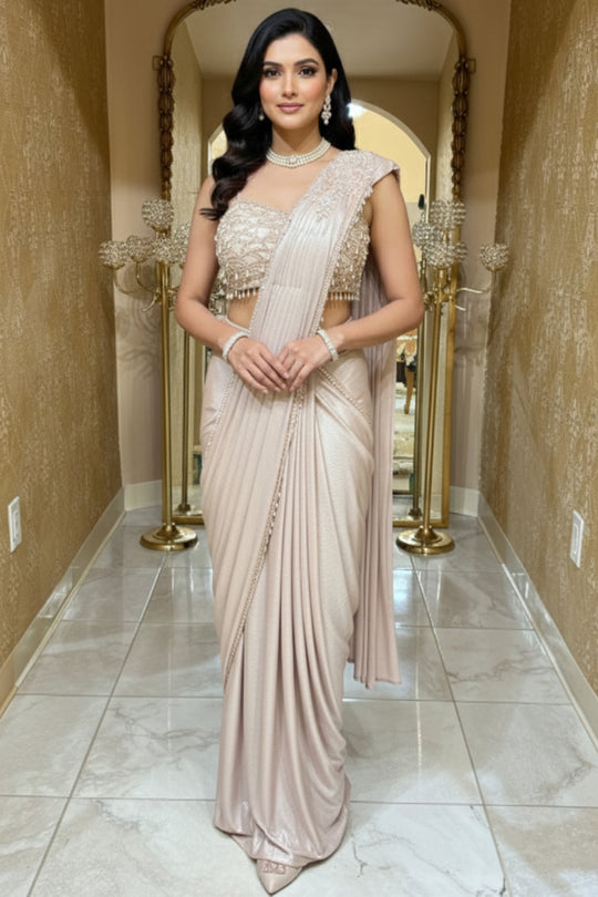 Champagne Shimmer Pre-Draped Saree