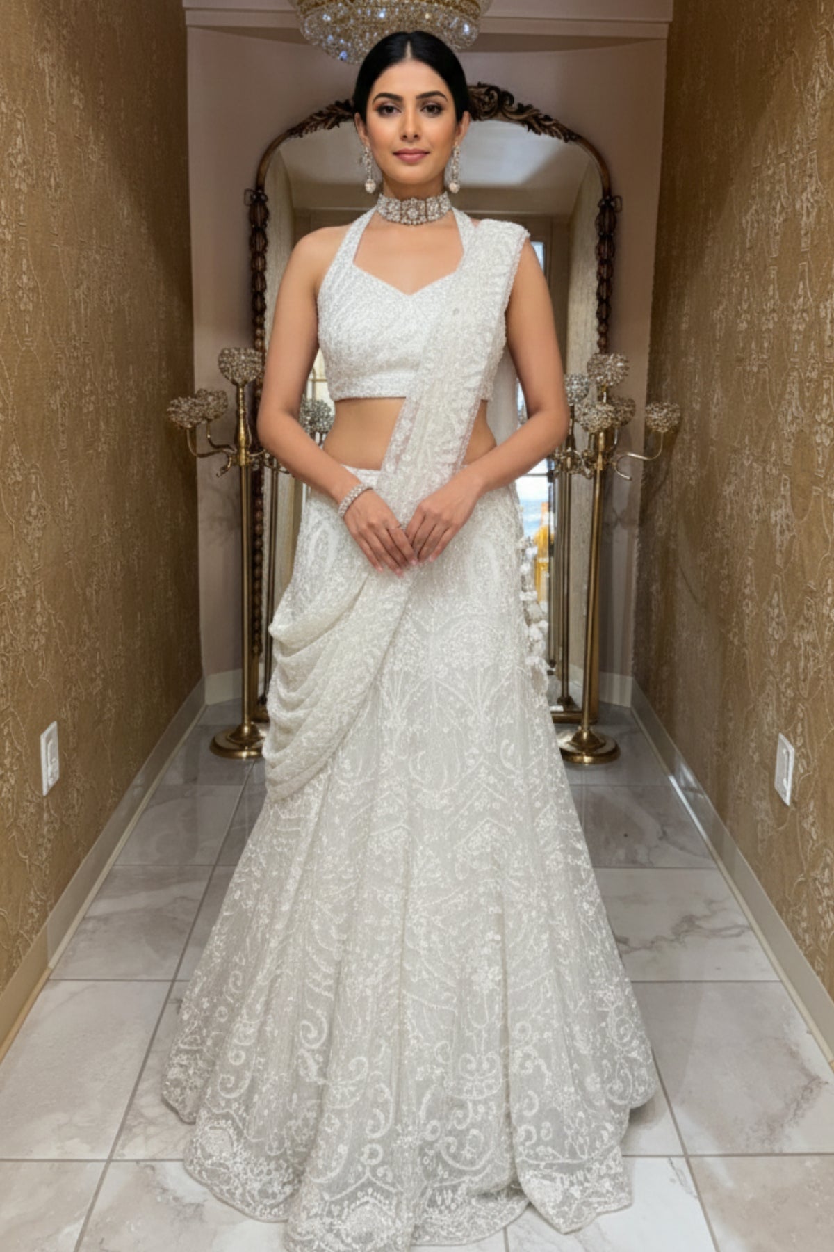 Ivory Pearl &amp; Sequin Lehenga