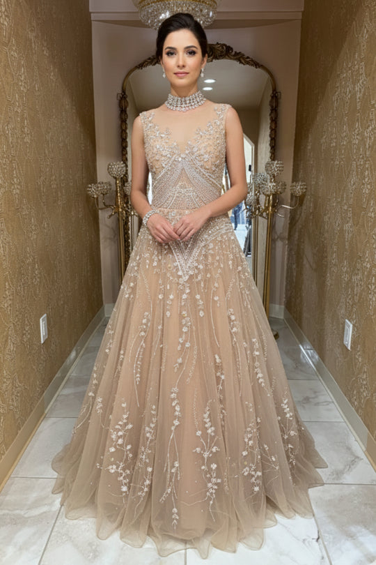 Champagne Tulle Evening Gown
