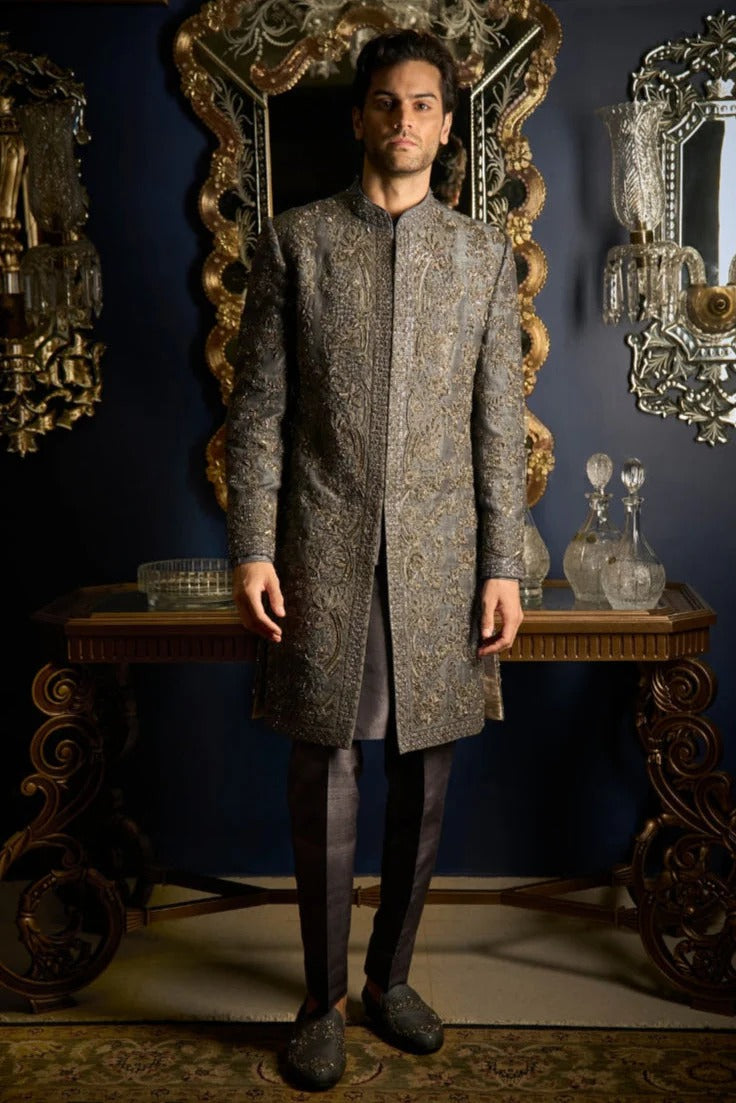 Seema Gujral - Steel Grey Sherwani Set