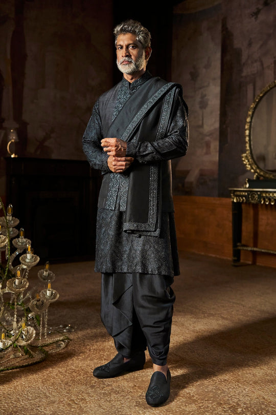 Seema Gujral - Charcoal Grey Bundi Set