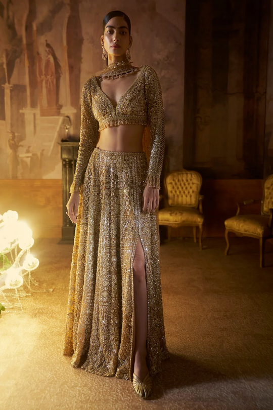 Seema Gujral - Gold Slit Skirt Set