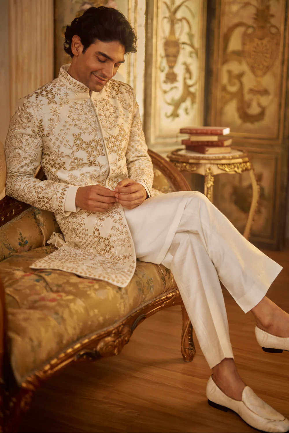 Seema Gujral - Ivory Gold Sherwani Set