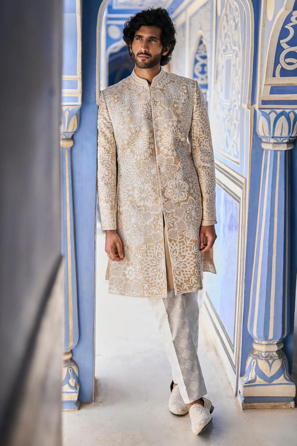 Seema Gujral - Nude Cream Sherwani Set
