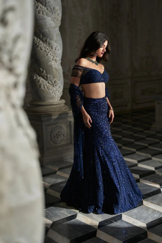 Seema Gujral - Navy Sequin Skirt Set