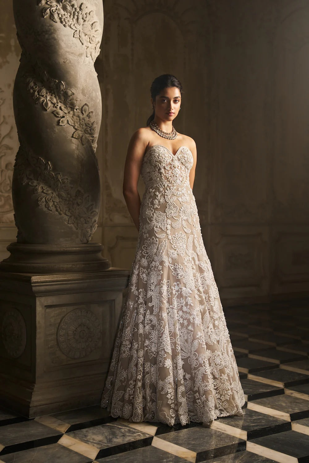 Seema Gujral - Off-Shoulder Nude Gown