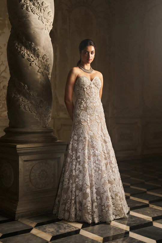 Seema Gujral - Off-Shoulder Nude Gown