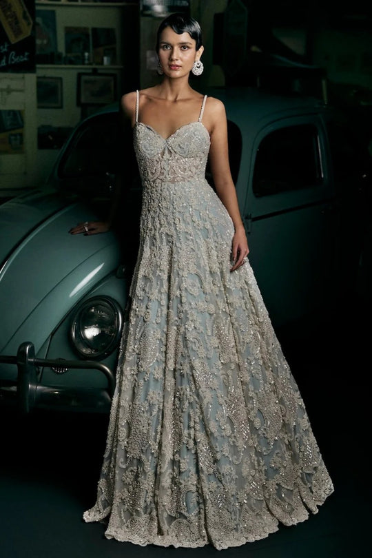 Seema Gujral - Powder Blue Pearl Gown