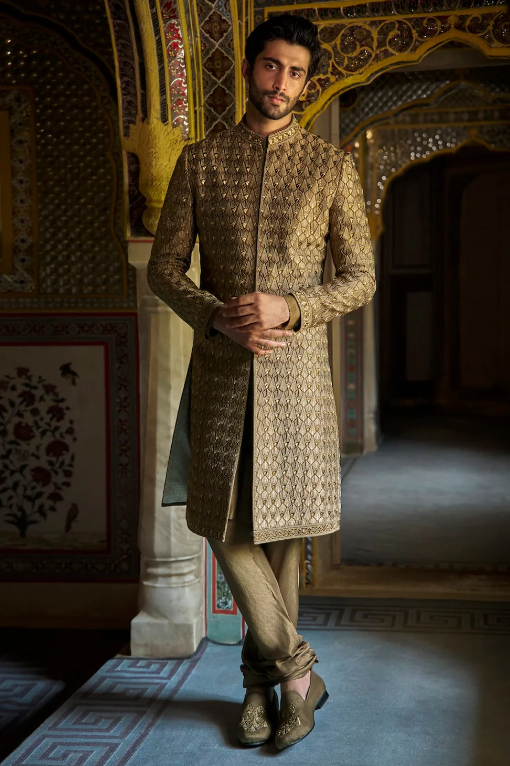 Seema Gujral - Antique Gold Sherwani Set