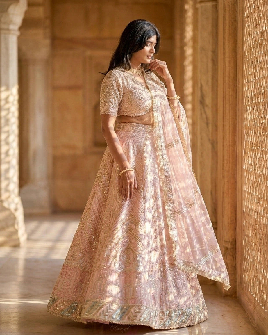 Ishanya — Blush Champagne Luxe Embroidered Lehenga
