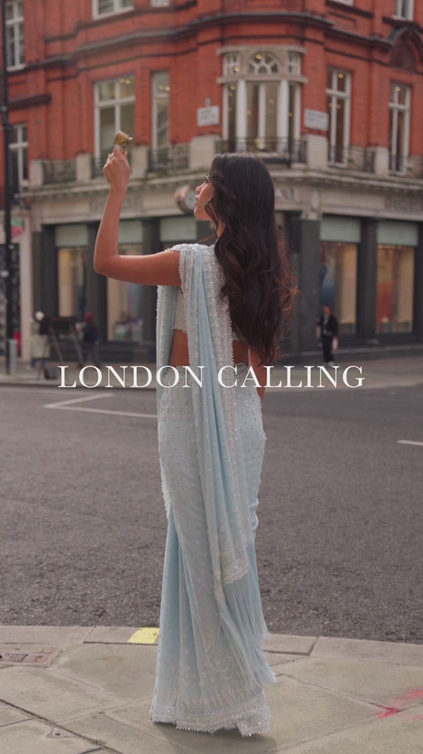 Seema Gujral - Powder Blue Ombré Sequin Saree