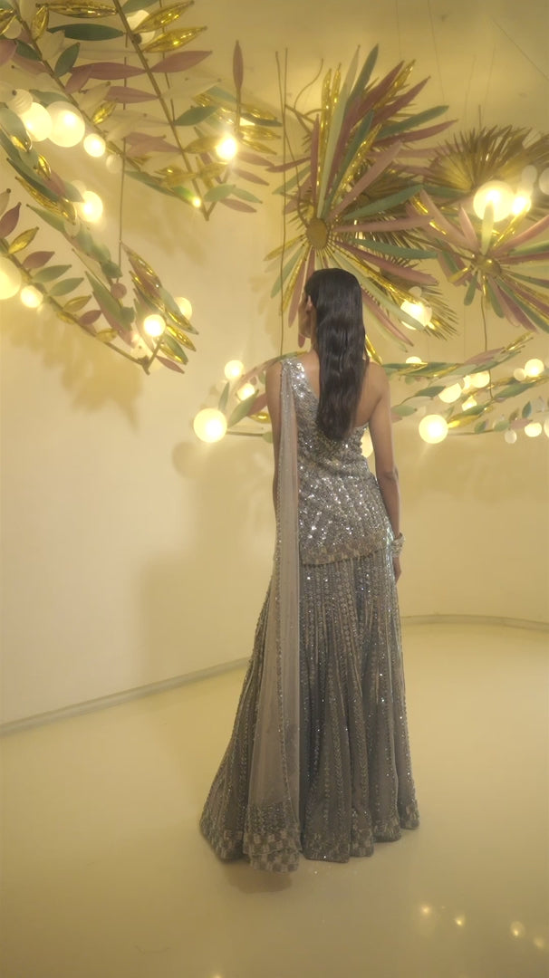 Seema Gujral - Silver Grey Sequin Sharara Set