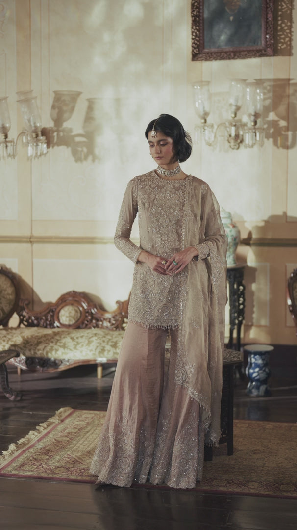 Seema Gujral - Peach Gold Sharara Set