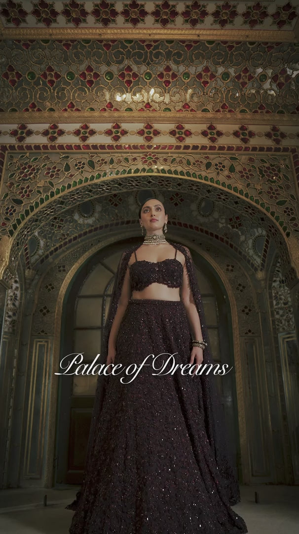 Seema Gujral - Wine Sequin Lehenga Set