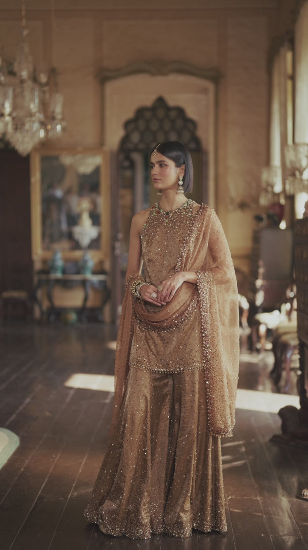 Seema Gujral - Gold Jewelled Sharara Set