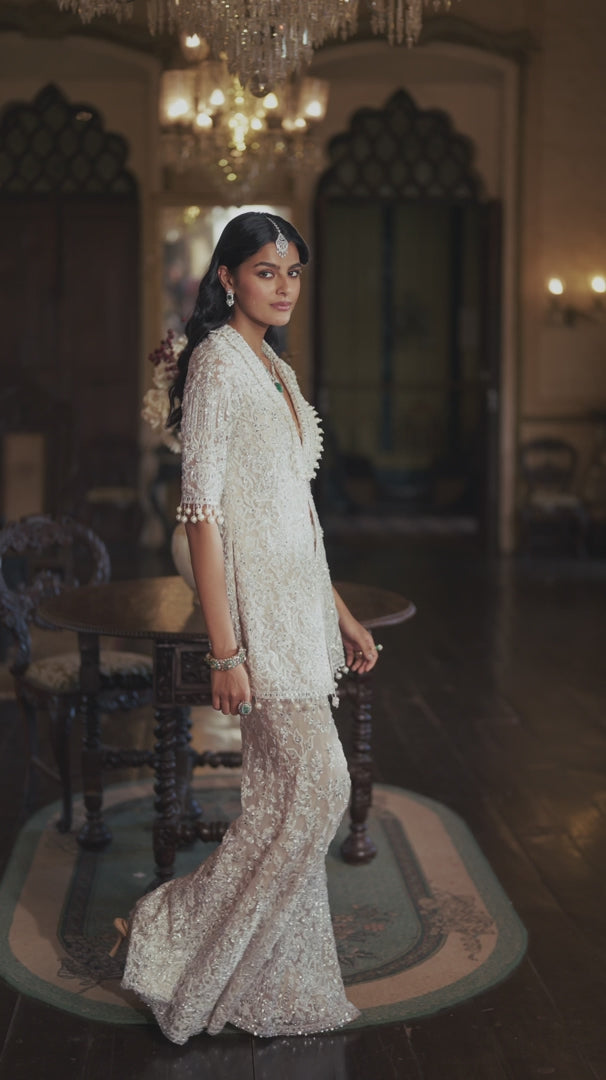 Seema Gujral - White Sequin Jacket Sharara - Pant Set