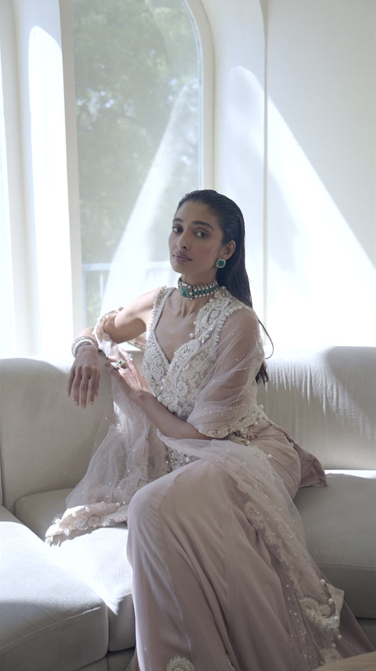Seema Gujral - Dusty Pink Pearl Sharara Set