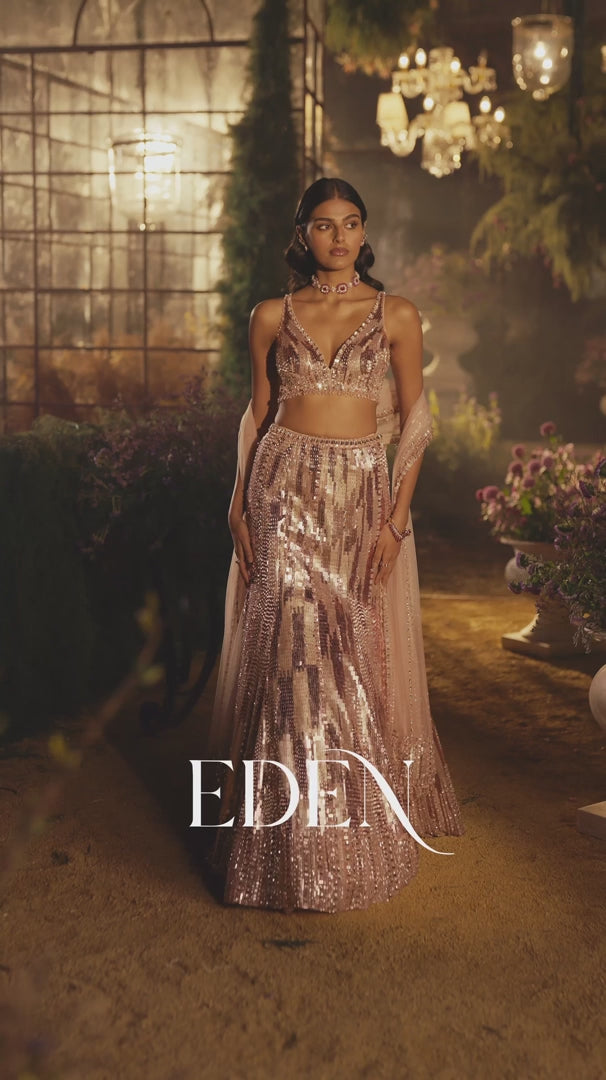 Seema Gujral - Rose Gold Fit &amp; Flare Skirt Set