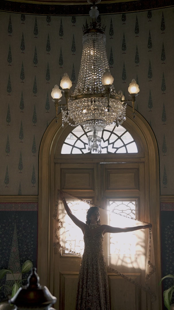 Seema Gujral - Antique Gold High-Low Sharara Set