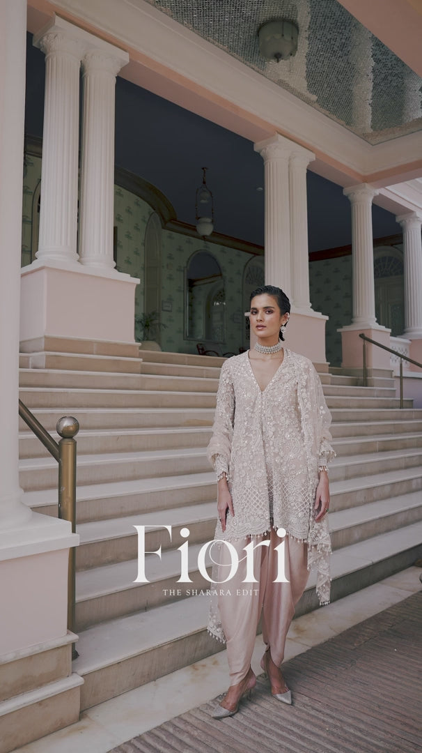 Seema Gujral - Nude Pearl Dhoti Set