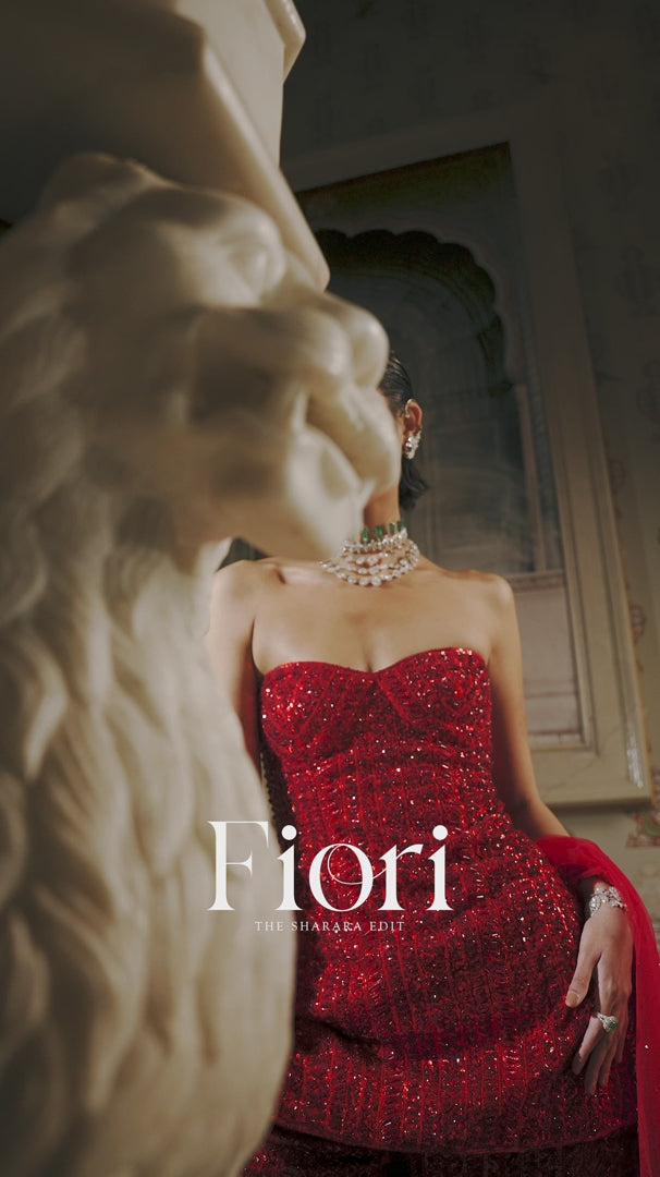 Seema Gujral - Off-Shoulder Red Sharara Set