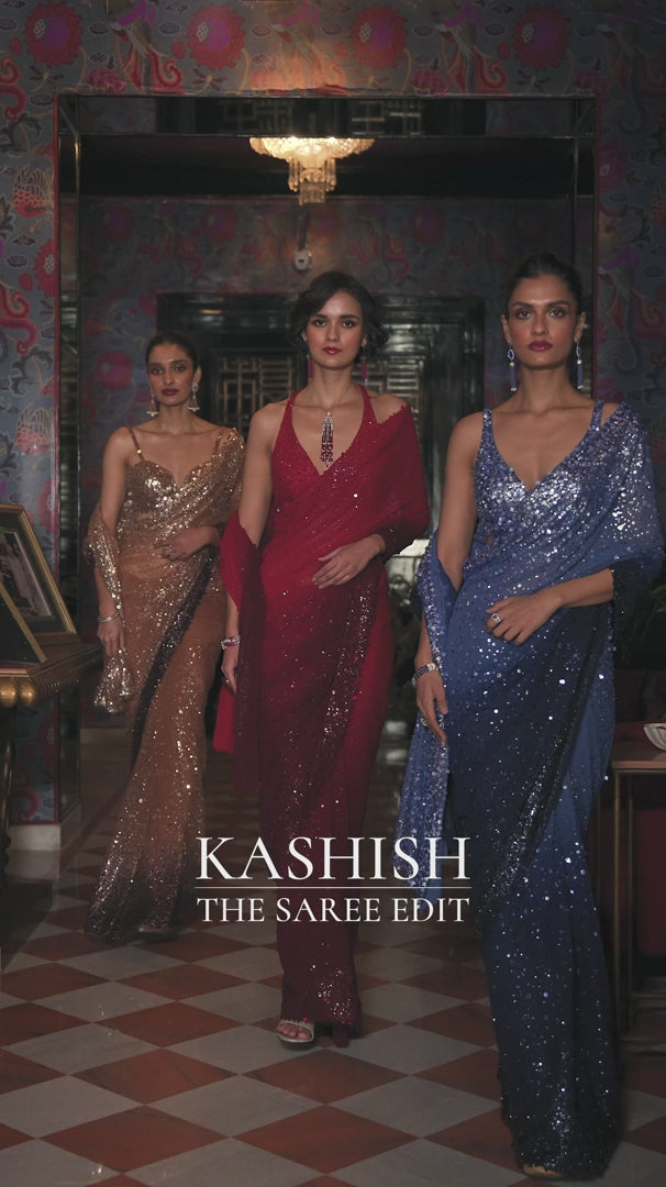 Seema Gujral - Red Ombre Sequin Georgette Saree