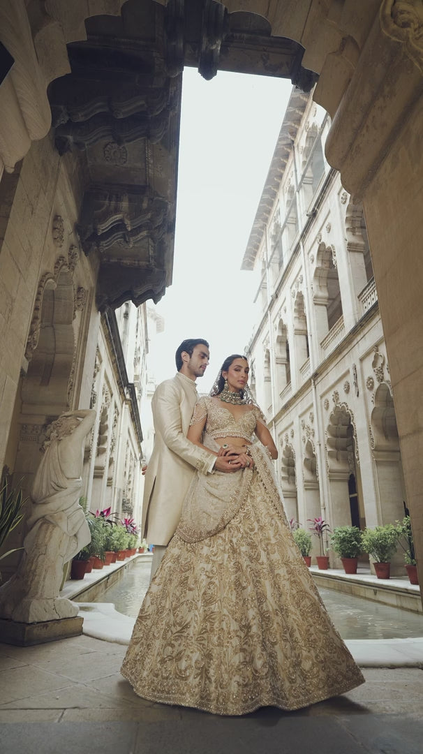 Seema Gujral - Light Beige Sherwani Set