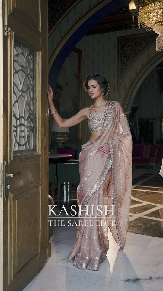 Seema Gujral - Silver Organza Tissue Saree