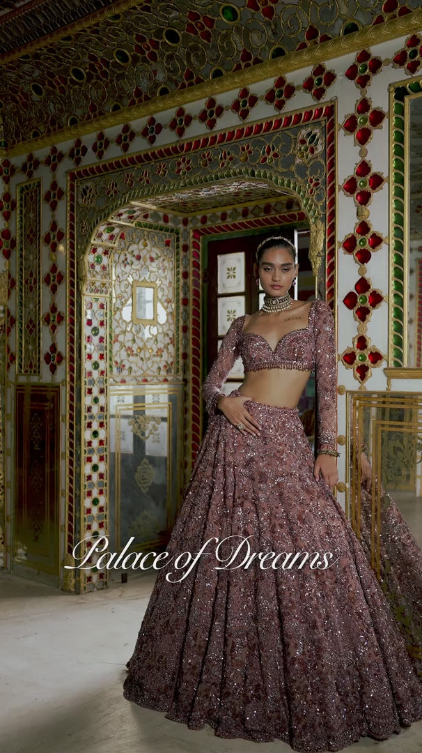 Seema Gujral - Plum Crystal Lehenga Set