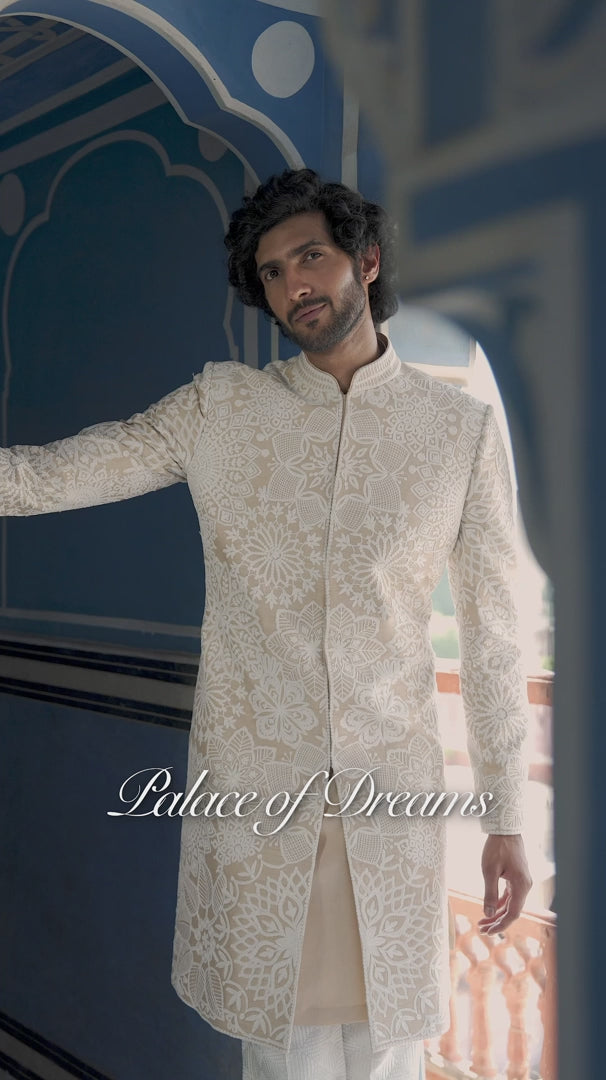 Seema Gujral - Nude Cream Sherwani Set