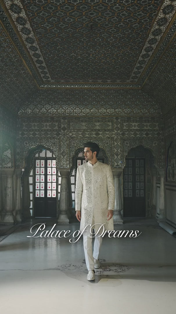 Seema Gujral - Ivory Mirror Work Sherwani Set
