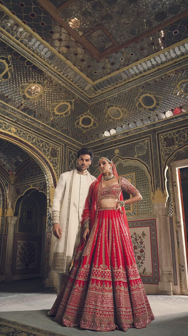 Seema Gujral - Ivory Gold Matka Silk Sherwani Set