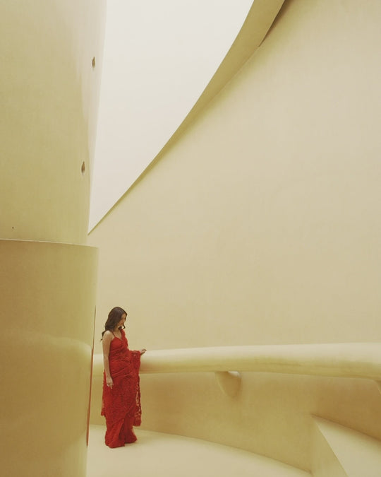 Seema Gujral - Ruby Red Floral Saree