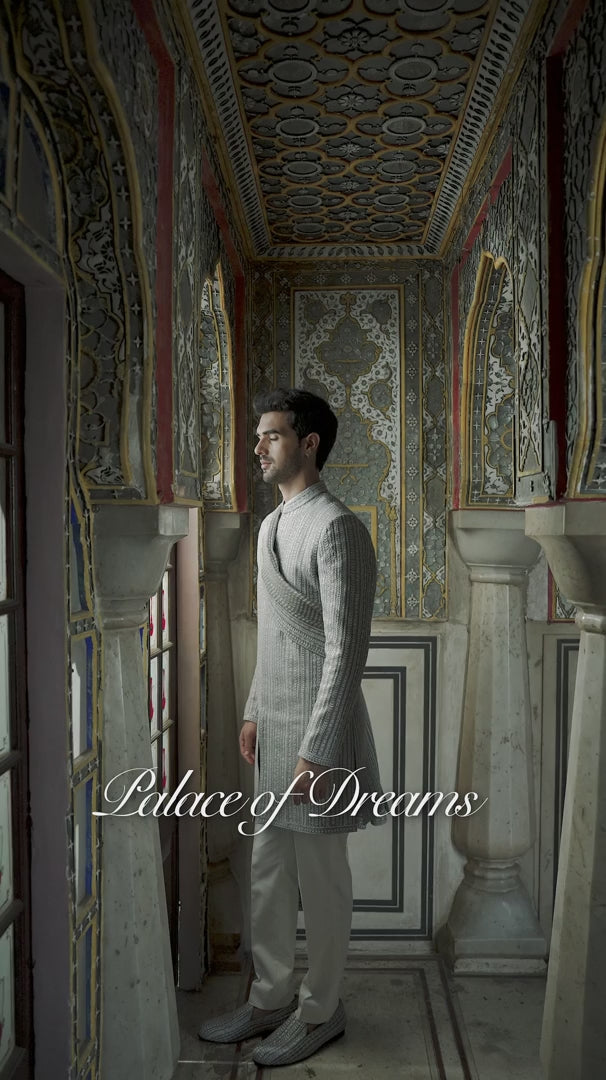 Seema Gujral - Slate Grey Dori Sherwani Set
