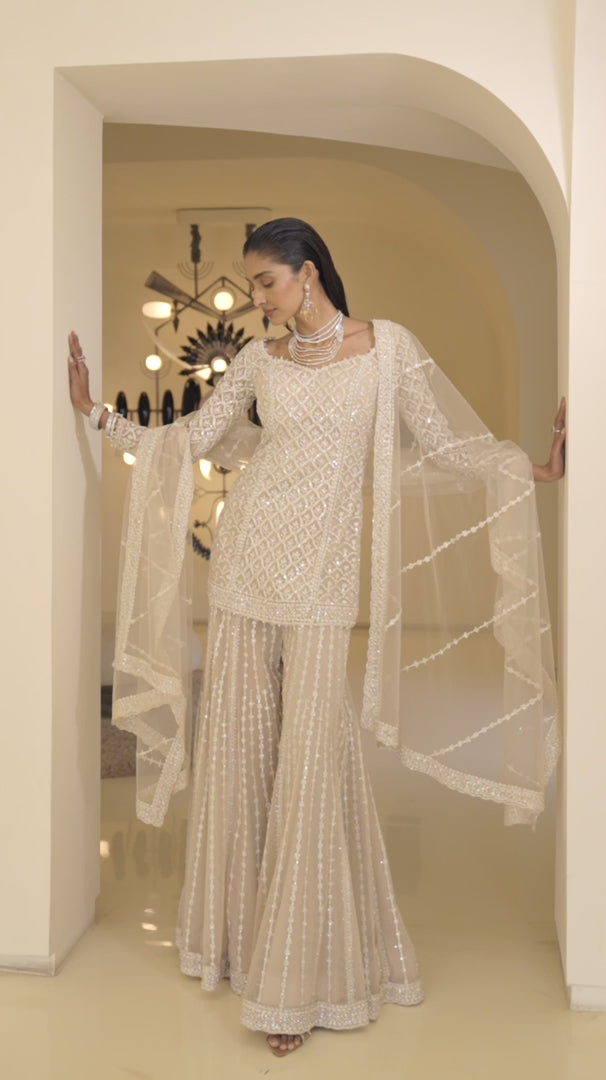 Seema Gujral - Nude Dori Sharara Set