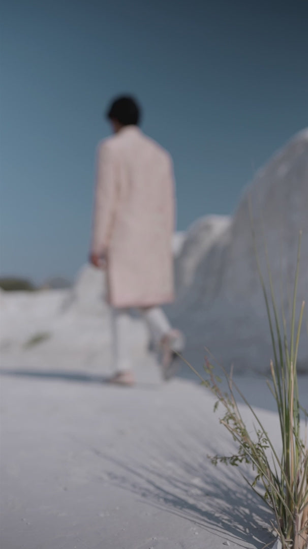 Seema Gujral - Sea Green Pearl Open Sherwani Set