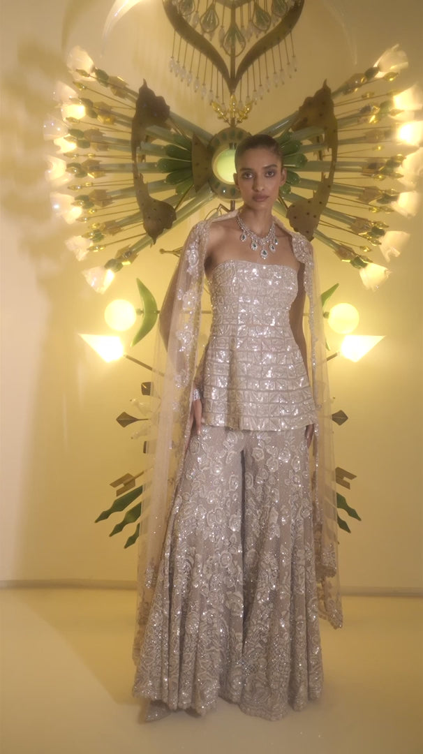 Seema Gujral - Off-Shoulder White Sharara Set