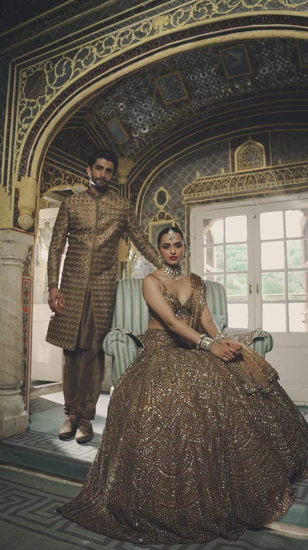 Seema Gujral - Antique Gold Sherwani Set