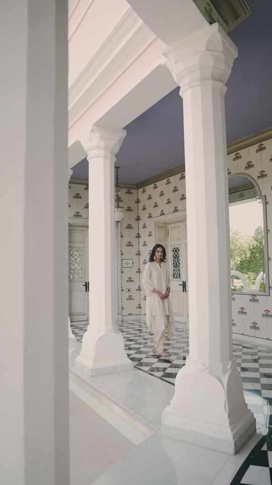 Seema Gujral - Cream Pearl Dhoti Set