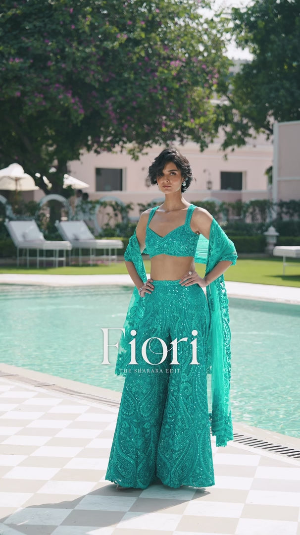 Seema Gujral - Turquoise Paisley Sharara Set