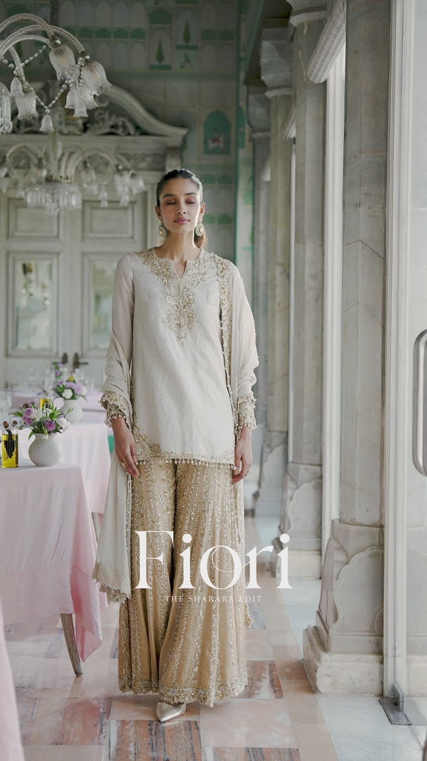 Seema Gujral - Silver Gold Sharara Set