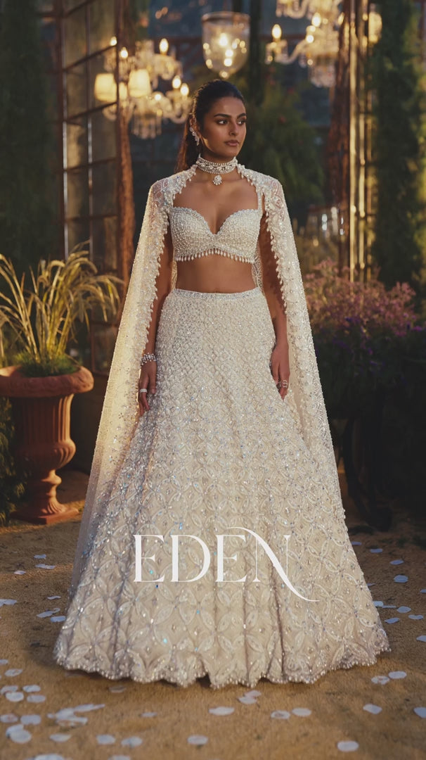 Seema Gujral - Ivory Pearl &amp; Sequin Lehenga Set