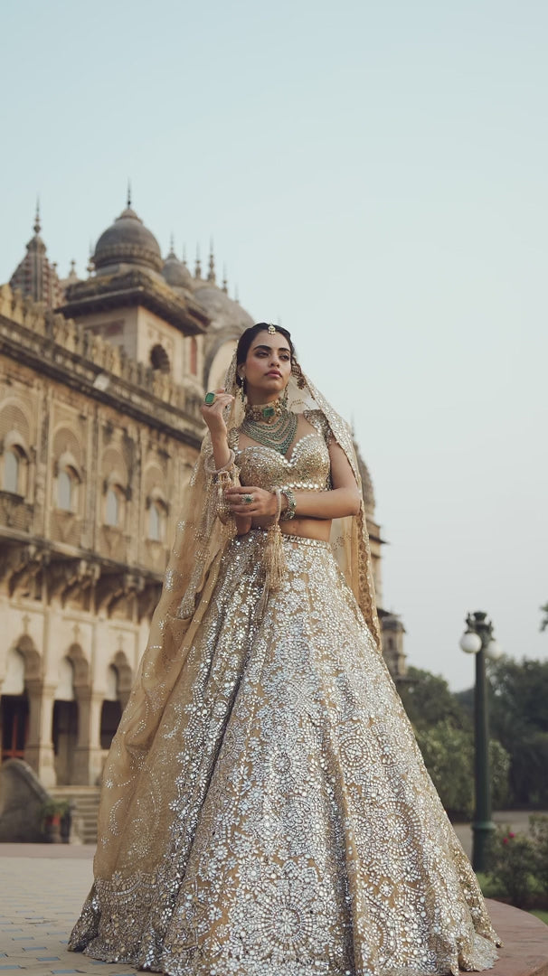 Seema Gujral - Gold Mirror Work Lehenga Set