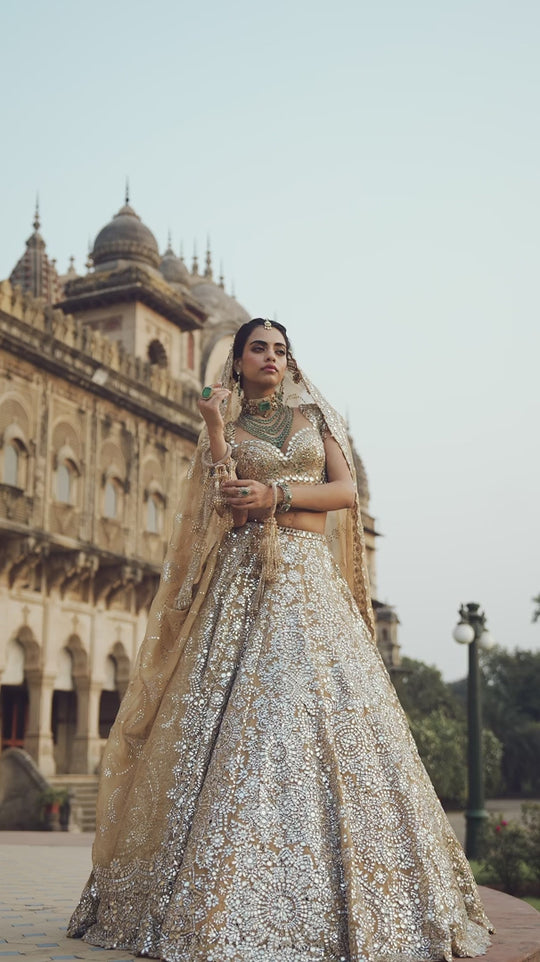 Seema Gujral - Gold Mirror Work Lehenga Set