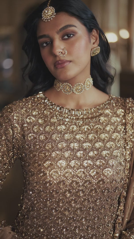 Seema Gujral - Antique Gold Sequin Sharara Set