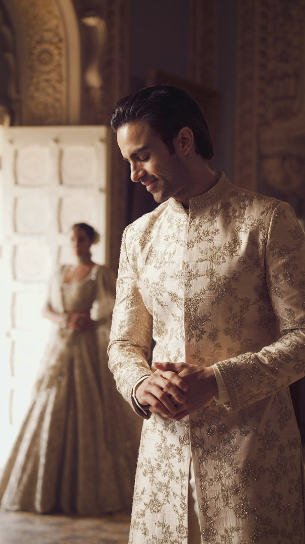 Seema Gujral - Powder Peach Sherwani Set