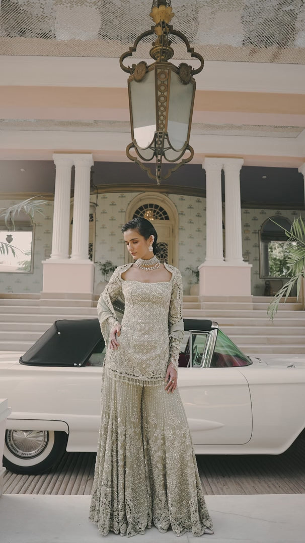 Seema Gujral - Sage Green Sharara Set