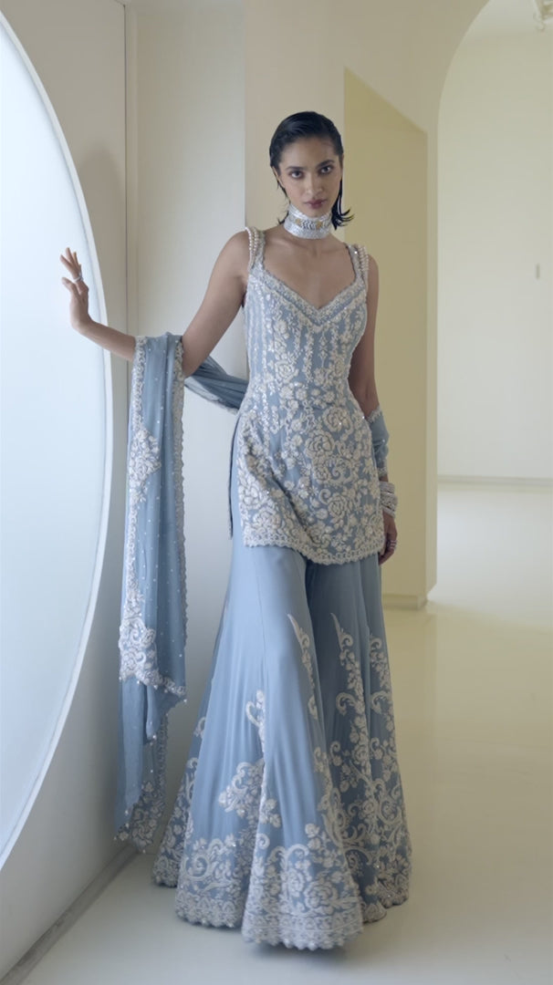 Seema Gujral - Blue Pearl Sharara Set