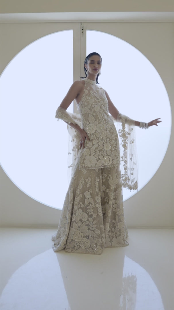 Seema Gujral - Mira In Nude Three-Dimensional Sharara Set